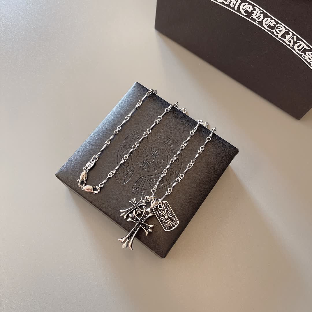 Chrome Hearts Silver Cross Pendant Necklace